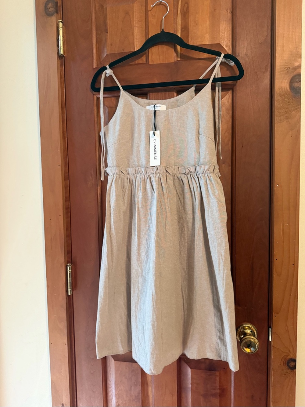 Commense Women’s Light Beige Tie-Shoulder Sundress